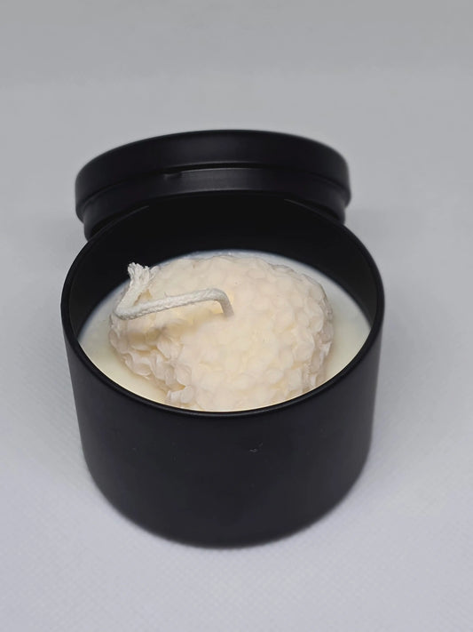 heart-shaped soy candle, romantic gift candle, black tin candles